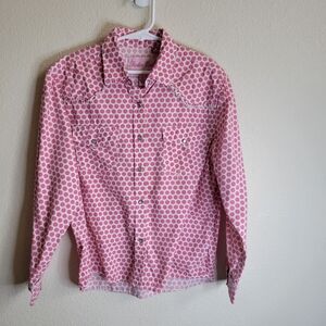 Rodeo Girl Pink Polka Dot Long Sleeve Shirt W Rhinestones Snap-Up Girls XL